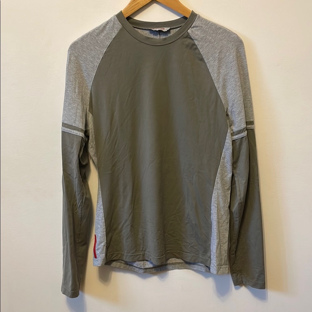 PRADA Linea Rossa Gray and Olive Long Sleeve Tee